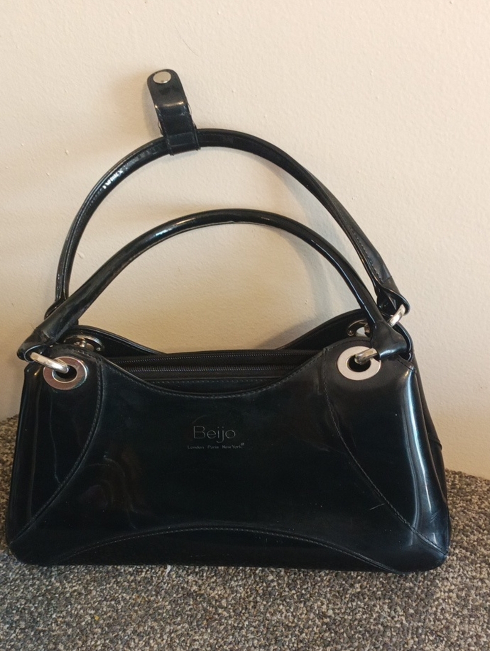 Beijo Vintage Black Patent Shoulder Bag